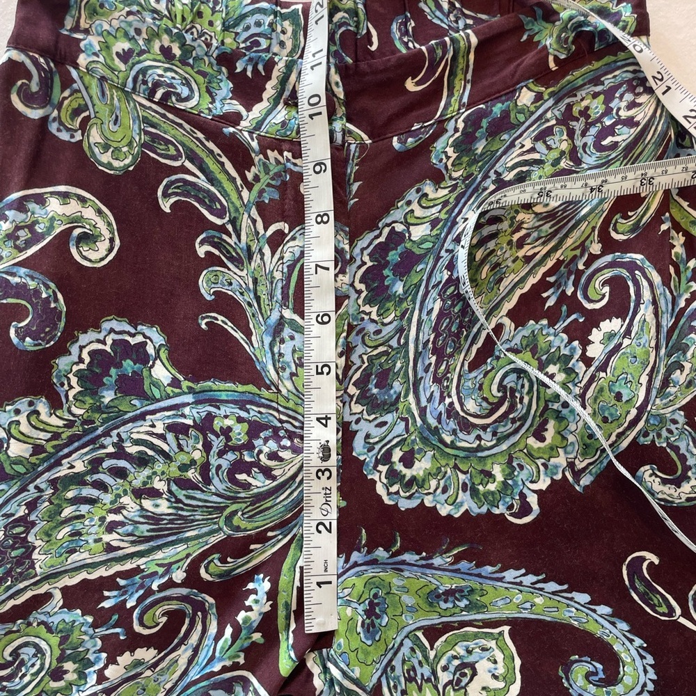 Sisley Burgundy and Green Paisley Wide-Leg Pants size 2 - Picture 6 of 7